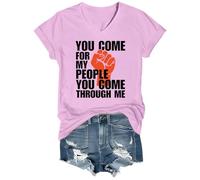 T-shirt imprimé « You Come for My People You Come Through Me » - Col en V et col en V, Rose-VT-1, S