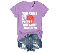 T-shirt imprimé « You Come for My People You Come Through Me » - Col en V et col en V, Violet clair-VT-1, S