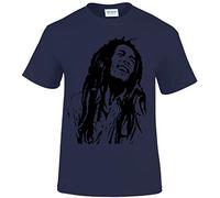 T-shirt inspiré de Bob Marley Reggae New Smoke Weed Jamaïque Ragga Music Cadeau de Noël - Bleu - L
