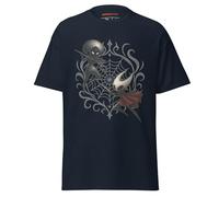 T-shirt inspiré de Hollow Knight Silksong - Duel Hornet Duel in The Web Artwork - T-shirt unisexe en coton pour les loisirs, les vêtements de rue et les conventions, bleu marine, L