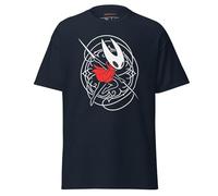 T-shirt inspiré de Hollow Knight Silksong, Hornet in Motion Artwork avec cape rouge, T-shirt unisexe en coton pour gamer décontracté, streetwear et conventions, bleu marine, L