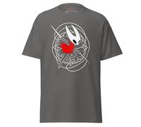 T-shirt inspiré de Hollow Knight Silksong, Hornet in Motion Artwork avec cape rouge, T-shirt unisexe en coton pour gamer décontracté, streetwear et conventions, charbon, M