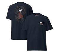 T-shirt inspiré de Hollow Knight Silksong, motif frelon en flammes fabriqué en éventail avec cape rouge, t-shirt de joueur à double impression avec dos et poitrine pour une tenue décontractée, bleu