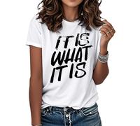 T-shirt « It is What It is » pour femmes, col rond - T-shirt décontracté à manches courtes pour femmes | pour vêtements de rue, blanc, 3XL