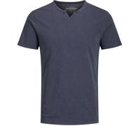 T-Shirt - JACK & JONES - Bleu Marine - Manches Courtes - Col Tunisien - 100% Coton M