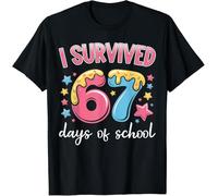 T-Shirt J'ai survécu à 67 jours d'école Mème drôle sur les 67 profs et | les élèves Tee Col Rond Léger Tee-Shirts Unisexes T-Shirt À Manche Pour Homme pour Entraînement Fitness Adulte