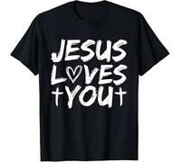 T-Shirt J'aime Jésus Foi chrétienne Tee Graphique Croix Religieuse Jésus m'aime Haut décontracté à Enfiler pour Hommes et Femmes