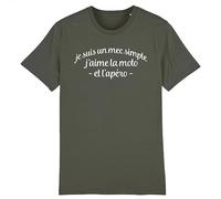 T Shirt J'aime la Moto et l'apéro - pour Homme - Imprimé en France - Coton 100% Bio - Cadeau Apéro Moto Original Rigolo (Kaki, L)