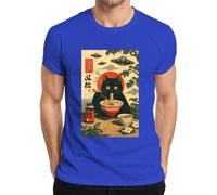 T-shirt japonais Ramen chat nouilles UFO Japon Y2K pour homme, bleu, L