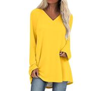 T-shirt jaune à manches longues pour femme - Basic Slim Fit - Col en V - Couleur unie - Élégant - Jaune - Pull décontracté - Manches longues - Tunique pour femme - Chemisier jaune 3XL 45