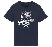 T Shirt Je LèGUE Mon Corps à la gastronomie - pour Homme - Imprimé en France - Coton 100% Bio - Cadeau Anniversaire Cuisine Humour Original Rigolo (Marine, L)