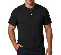 T-Shirt Jean Homme col Rond T-Shirt Homme D'été Style Décontracté Lavé à Manches Courtes Et Col Henley pour Un Look Rétro Et Polyvalent Parfait pour Le Quotidien Les Loisirs Les Sorties