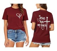 T-shirt « Jesus Has My Back » pour femme avec inscription « Faith in Jesus », bordeaux, L
