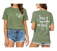 T-shirt « Jesus Has My Back » pour femme avec inscription « Faith in Jesus », Vert, L