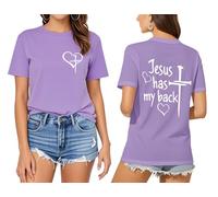 T-shirt « Jesus Has My Back » pour femme avec inscription « Faith in Jesus », violet clair, L