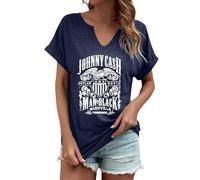 T-shirt Johnny Cash Man en noir Nashville Tennessee Aigle à manches courtes en coton pour fan de musique Vert Gris Noir Bleu Loisirs Été Printemps Doux Respirant Haut, Style n04 bleu marine, M