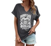 T-shirt Johnny Cash Man en noir Nashville Tennessee Aigle à manches courtes en coton pour fan de musique Vert Gris Noir Bleu Loisirs Été Printemps Doux Respirant Haut, Stil-n03 Gris, M