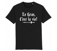 T Shirt Kaamelott Le Gras C'est la Vie - pour Homme - Imprimé en France - Coton 100% Bio - Cadeau Cuisine Kaamelott Original Rigolo (Noir, M)