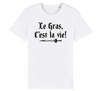 T Shirt Kaamelott Le Gras C'est la Vie - pour Homme - Imprimé en France - Coton 100% Bio - Cadeau Cuisine Kaamelott Original Rigolo (Blanc, XL)