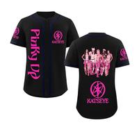 T-Shirt Katseye Beautiful Chaos Maillot De Baseball Rose à Manches Courtes Boutons Style Décontracté Hip-Hop Produit Dérivé Katseye Maillot De Baseball Pour Fans 03-Noir S