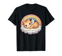 T-shirt Kawaii Cute Angel Cat Arc-en-ciel Adorable félin en forme de nuage T-Shirt