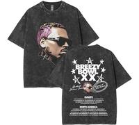 T-Shirt Lavé Rapper Chris Brown XX Tour 2025 Hommes Femmes Hip Hop Oversized T-Shirts Hommes Mode Vintage Chemises-Black9||3X_l