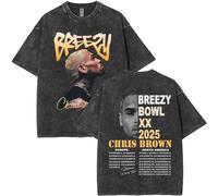 T-Shirt Lavé Rapper Chris Brown XX Tour 2025 Hommes Femmes Hip Hop Oversized T-Shirts Hommes Mode Vintage Chemises-Black9||3X_l