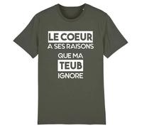 T-Shirt ""Le coeur à ses raisons"" - Pour Homme - Coton 100% bio - Confectionné en France XL