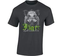 T-Shirt: Le Sanglier - Adrénaline pour Le Chasseur/Tee-Shirt en allmand/Chasse/Chasseuse/Gibier/Verrat/Marcassin/Laie/Cochon/Porc/Gris/Noir/Cadeau pour Un Chasseur (L)