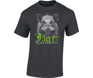 T-Shirt: Le Sanglier - Adrénaline pour Le Chasseur/Tee-Shirt en allmand/Chasse/Chasseuse/Gibier/Verrat/Marcassin/Laie/Cochon/Porc/Gris/Noir/Cadeau pour Un Chasseur (L)