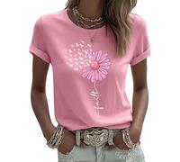 T-shirt léger et doux pour femme avec ruban rose pour sensibilisation au cancer du sein, sakura, S