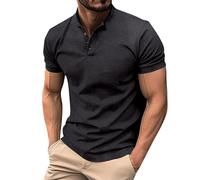 T-shirt léger Henley pour homme, haut décontracté pour homme, pour l'été, le Nouvel An, pour l'intérieur et l'extérieur, la vie quotidienne, Noir , XXL