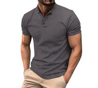 T-shirt léger Henley pour homme, haut décontracté pour homme, pour l'été, le Nouvel An, pour l'intérieur et l'extérieur, la vie quotidienne, gris, M