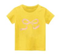 T-shirt léger pour filles avec imprimé nœud papillon, idéal pour les jeux estivaux et les sorties quotidiennes, coupe décontractée en coton doux, parfait pour les temps chauds. (Yellow, 8-9 Years)