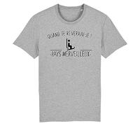 T Shirt Les Bronzés Font du Ski Pays Merveilleux - pour Homme - Imprimé en France - Coton 100% Bio - Cadeau Anniversaire Film et Série Montagne Original Rigolo (Gris, M)