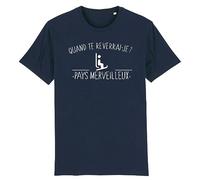 T Shirt Les Bronzés Font du Ski Pays Merveilleux - pour Homme - Imprimé en France - Coton 100% Bio - Cadeau Anniversaire Film et Série Montagne Original Rigolo (Marine, L)