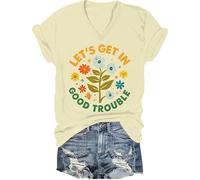 T-shirt « Lets Get in Good Trouble » pour femme et homme avec inscription « Get in Good Trouble », Jaune crémeux - V, S