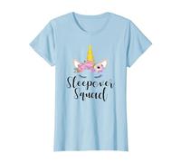 T-Shirt Licorne Sleepover Squad - Cadeau d'anniversaire ou de soirée Pyjama T-Shirt, Femme, Bleu Céleste, L