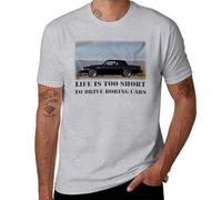 T-shirt « Life is Too Short for Boring Cars », T-shirt noir vintage avec motif voiture musclée, cadeau pour amateur de voiture, Style gris, S