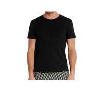 T-shirt lin gros logo brodé - Emporio Armani - Homme - Noir - Manches courtes - Coupe droite L