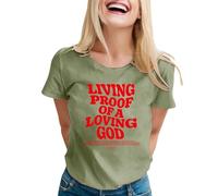 T-shirt « Living Proof of A Loving God » - Chemises chrétiennes à manches courtes - Imprimé lettre de foi - T-shirt décontracté ample - T-shirts plissés, Vert, L