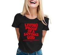 T-shirt « Living Proof of A Loving God » - Chemises chrétiennes à manches courtes - Imprimé lettre de foi - T-shirt décontracté ample - T-shirts plissés, Noir , L