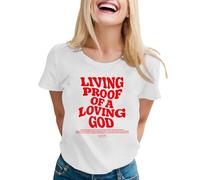 T-shirt « Living Proof of A Loving God » - Chemises chrétiennes à manches courtes - Imprimé lettre de foi - T-shirt décontracté ample - T-shirts plissés, blanc, XL