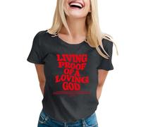 T-shirt « Living Proof of A Loving God » - Chemises chrétiennes à manches courtes - Imprimé lettre de foi - T-shirt décontracté ample - T-shirts plissés, gris foncé, XL
