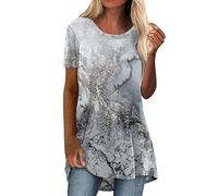 T-Shirt Long éTé Femme Tee Shirt Femme, Tunique D'éTé pour Femmes BoutonnéE Hauts T-Shirt à Manches Courtes DéContracté Ample Longue Chemise Blouse Hauts