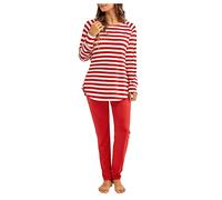 T Shirt Long Pyjama Femme, Chaud Lingerie Hiver D'intérieur Ensembles 2025 Nouveaux Vêtements De Nuit 2 Pièces Set Confortable Night Suit De Pyjama Manches Longues Longue Pantalon Coton Sleepwear