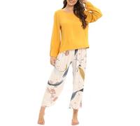T Shirt Long Pyjama Femme, Chaud Lingerie Hiver D'intérieur Ensembles 2025 Nouveaux Vêtements De Nuit 2 Pièces Set Confortable Night Suit De Pyjama Manches Longues Longue Pantalon Coton Sleepwear