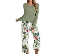 T Shirt Long Pyjama Femme, Chaud Lingerie Hiver D'intérieur Ensembles 2025 Nouveaux Vêtements De Nuit 2 Pièces Set Confortable Night Suit De Pyjama Manches Longues Longue Pantalon Coton Sleepwear