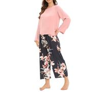 T Shirt Long Pyjama Femme, Chaud Lingerie Hiver D'intérieur Ensembles 2025 Nouveaux Vêtements De Nuit 2 Pièces Set Confortable Night Suit De Pyjama Manches Longues Longue Pantalon Coton Sleepwear