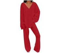 T Shirt Long Pyjama Femme, Chaud Lingerie Hiver D'intérieur Ensembles 2025 Nouveaux Vêtements De Nuit 2 Pièces Set Confortable Night Suit De Pyjama Manches Longues Longue Pantalon Coton Sleepwear